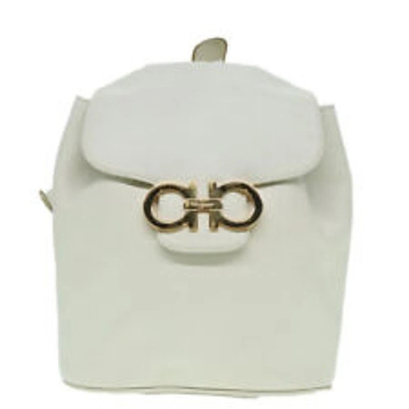 Salvatore Ferragamo Leather Small School Drawstring Backpack White / Silver - Picture 1 of 15